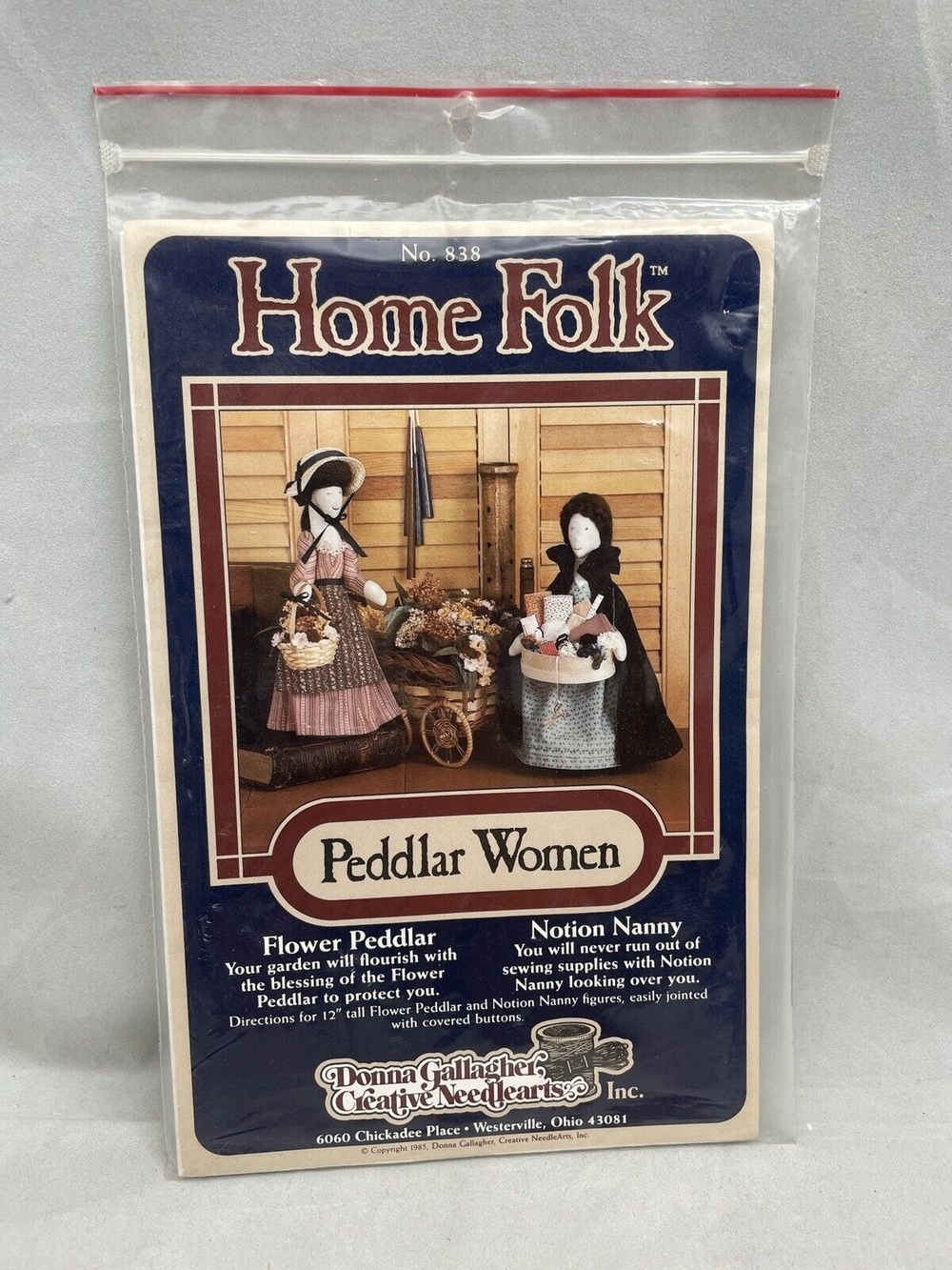 Home Folk Sewing Pattern No 838 Peddlar Women Dolls Clothes Flower Notion Nanny